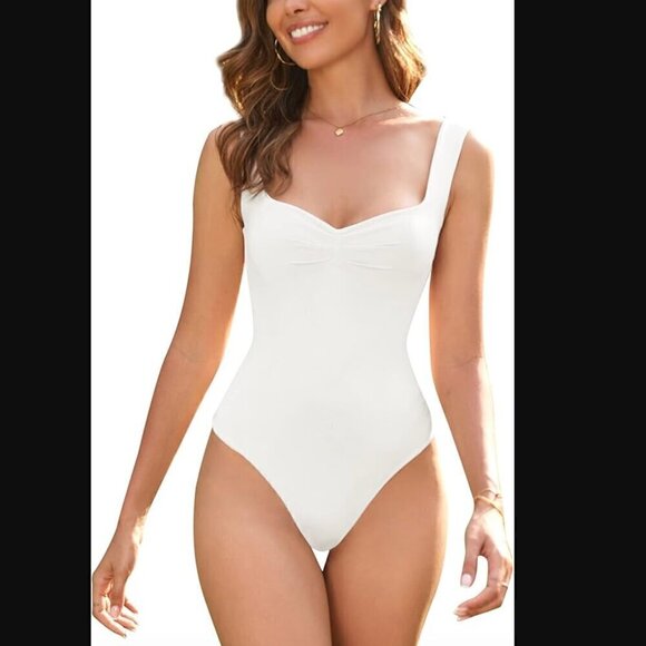 Aranmei Bodysuit XL NEW Sweetheart Neckline Sleeveless White Stretch Capsule - Picture 5 of 6